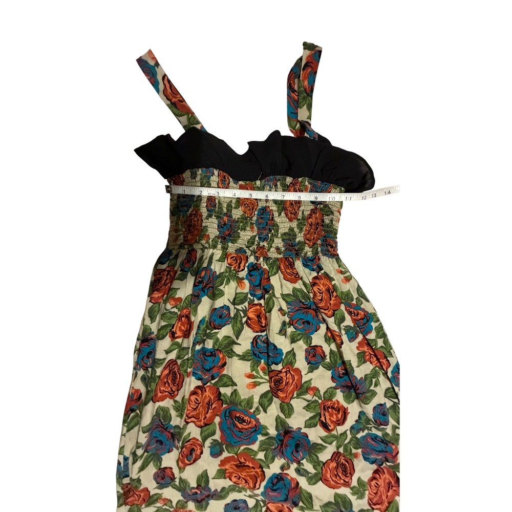 Audrey 3 +1 Floral Smocked Mini Dress Rose Print Ruffle Neck Rayon DH4169 L - Picture 7 of 10